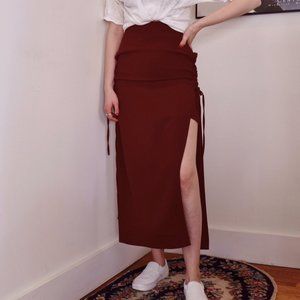 Burgundy midi skirt with lace-up detail